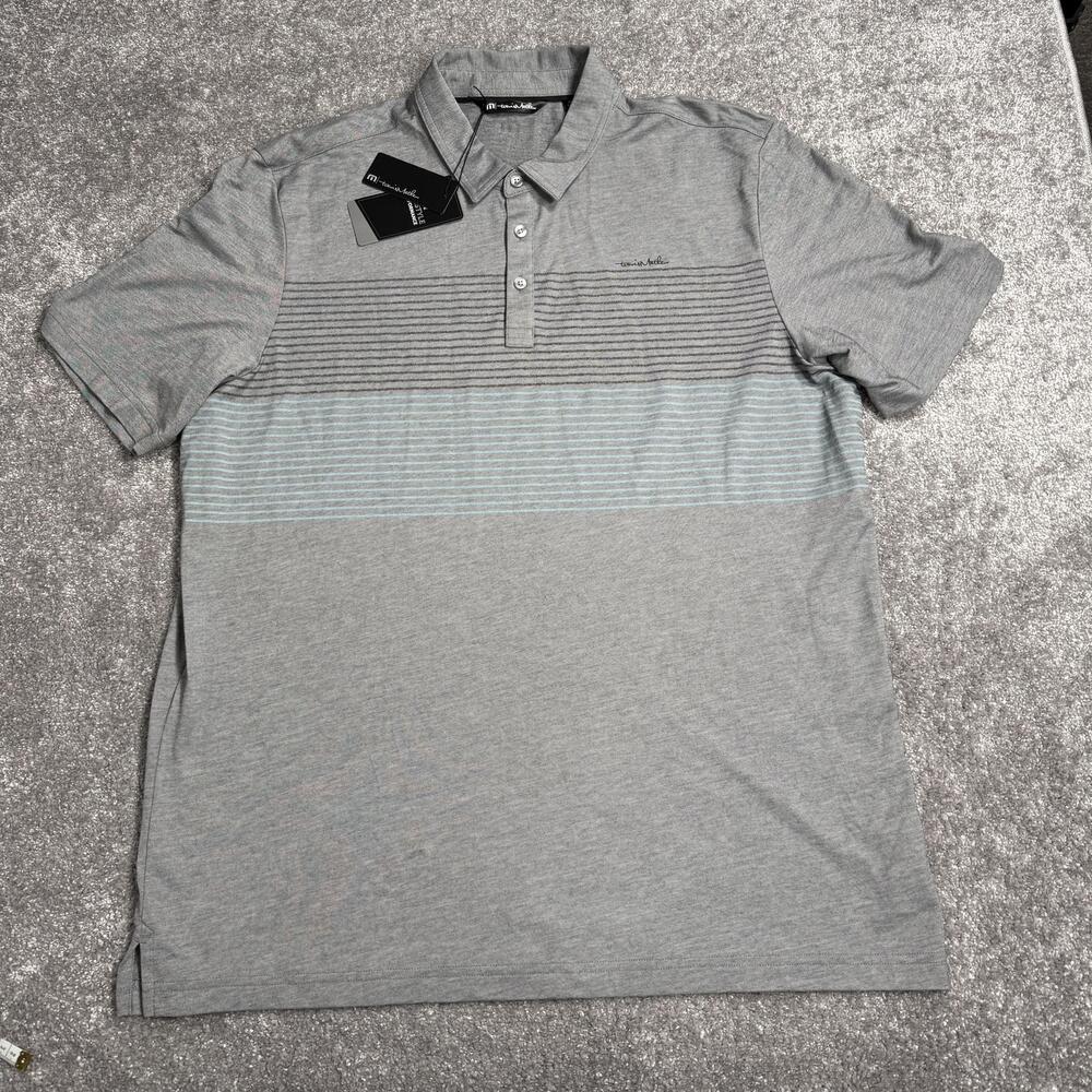 Travis Mathew Polo Shirt Mens 2XL Gray Stripe Quiet Nights Golf Performance